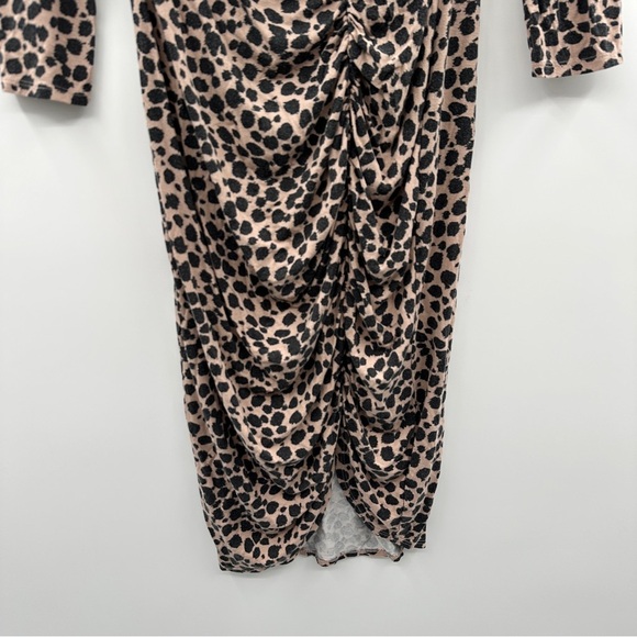 RTR Ingrid &‎ Isabel Leopard Print Tan Black Maternity Ruched Midi Dress Sz M - Picture 5 of 12